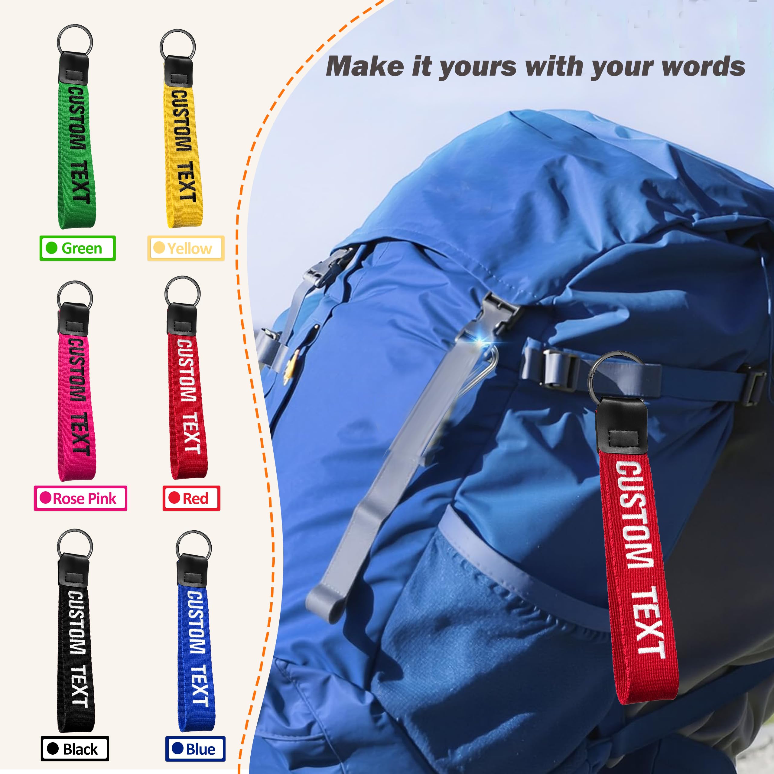 Graceful life Custom Embroidered Keychain, Personalized Wristlet Key chain with Your text/Number, big key tag for Women/Men